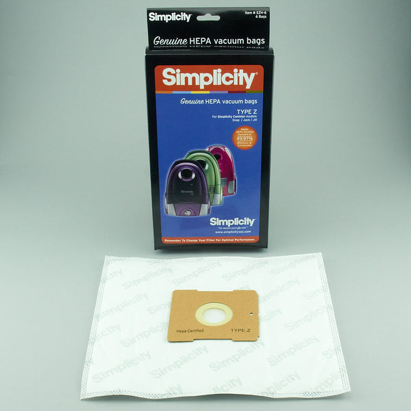 Simplicity Compact HEPA Bag Jack Snap Jill Type Z 6PK 6CS - Ballwinvacuum.com